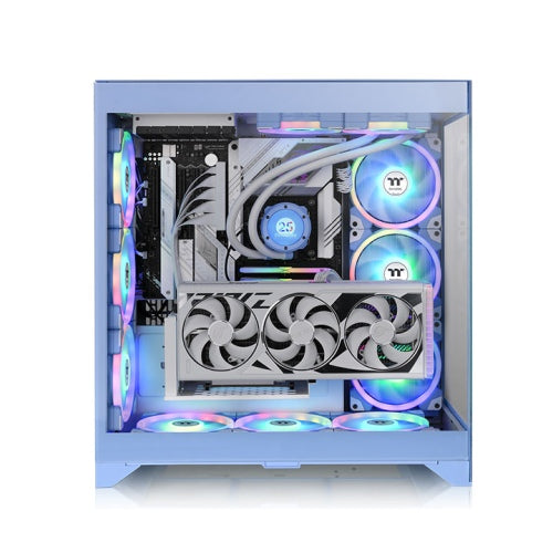 Der CTE E660 MX ist ein Midi Tower Gehaeuse in der Farbe Hydrangea Blue mit Drei-Wege-GPU-Installation und Support für Hidden-Connector-Motherboards.