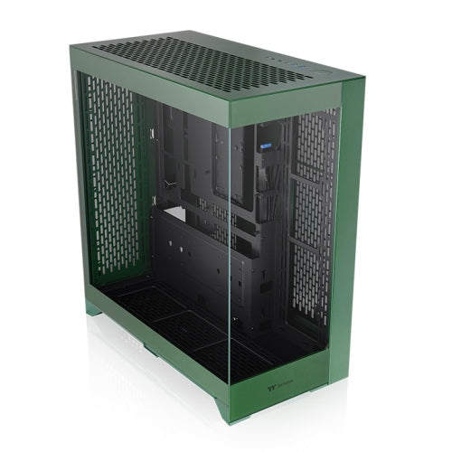 Der CTE E660 MX ist ein Midi Tower Gehaeuse in der Farbe Racing Green mit Drei-Wege-GPU-Installation und Support für Hidden-Connector-Motherboards.