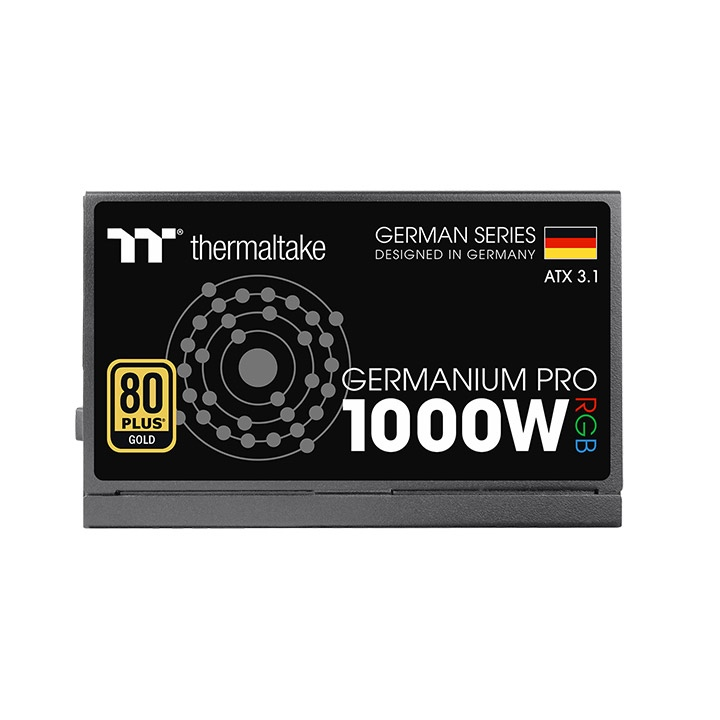 Das Germanium Pro RGB 1000W Black ist ein 80 PLUS Gold-zertifiziertes PC-Netzteil (PSU) mit der Spezifikation ATX 3.1 und ist sogar mit einem nativen PCIe Gen 5.1 12+4-Pin-Anschluss ausgestatt.