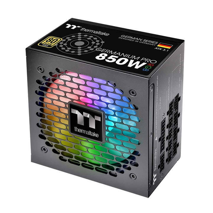 Das Germanium Pro RGB 850W Black ist ein 80 PLUS Gold-zertifiziertes PC-Netzteil (PSU) mit der Spezifikation ATX 3.1 und ist sogar mit einem nativen PCIe Gen 5.1 12+4-Pin-Anschluss ausgestatt.
