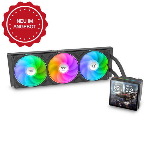 Endecke die TH360-S V3 Ultra ARGB AIO Wasserkühlung mit individualisierbaren 3.95” LCD display, AI Forge, 3x PWM Lüfter mit 2500 RPM.