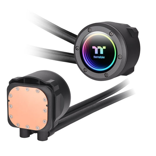 Die TH360 V2 ARGB Black AIO Wasserkühlung hat 3xCT120 Gehäuselüfter (25,8 dB-A) und einen Wasserblock mit Infinity Mirror Light Design.