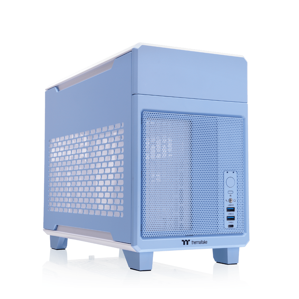 Das TR100 ist ein kompaktes PC Mini-ITX-Gehäuse (Tower) in Hydrangea Blue