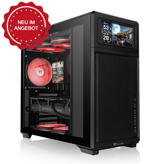 Entdecke das neue TR300 TG ATX Midi PC Gehäuse Black mit stilvollen TG Panel mit optionales 6,0-Zoll-LCD-Bildschirm-Kit