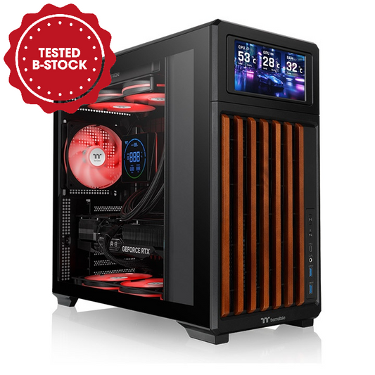 Entdecke das neue TR300 WS ATX Midi PC Gehäuse Black mit stilvollen Holzelementen mit optionales 6,0-Zoll-LCD-Bildschirm-Kit