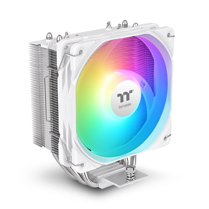 UX400 ARGB Lighting ist ein günstiger CPU-Kuehler in der Farbe Snow White mit leisem 120-mm-High-Airflow-Luefter.