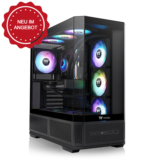 View 370 TG ARGB Black Midi Tower Chassis – ATX-Gehäuse mit Panoramaglas-Front und Seitenpanel