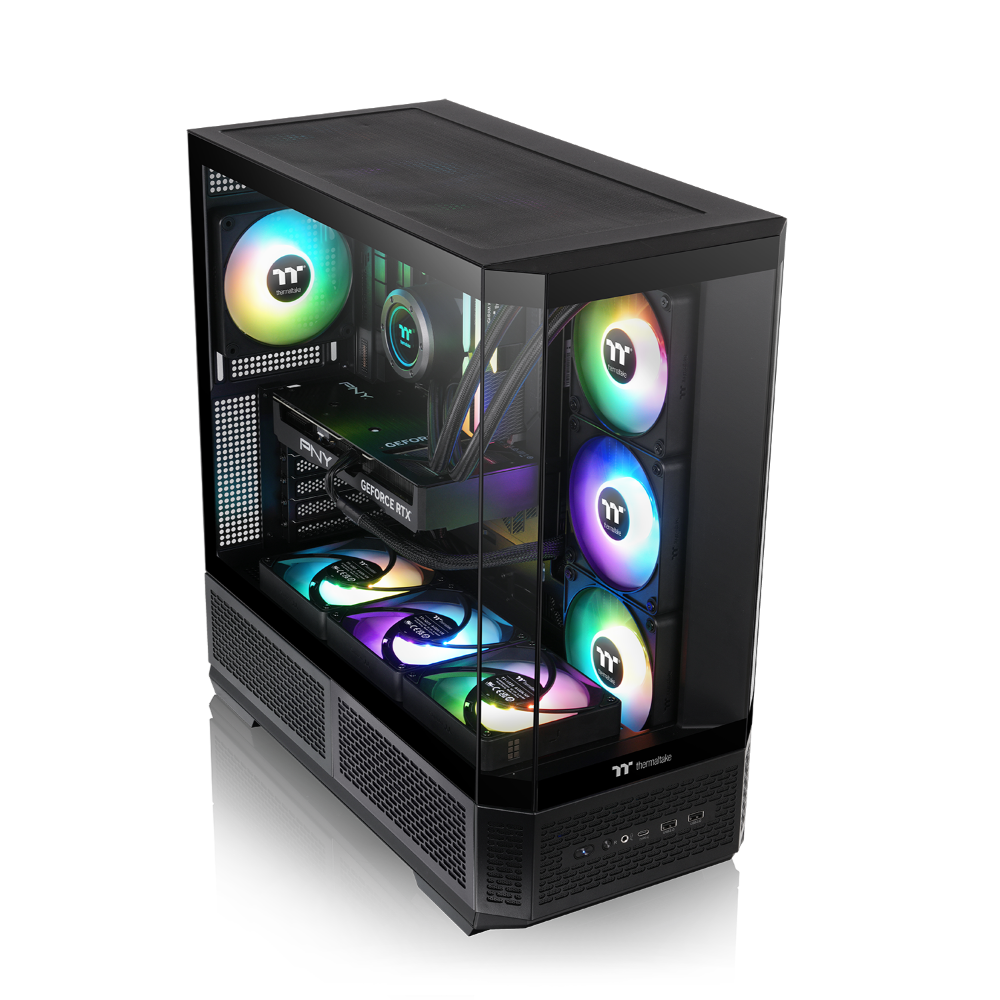 View 370 TG ARGB Black Midi Tower Chassis – ATX-Gehäuse mit Panoramaglas-Front und Seitenpanel