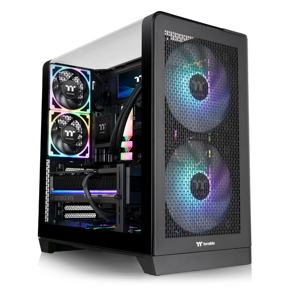 Das View 390 Air ist ein Midi ATX PC-Gehaeuse mit gebogenen TG-Panel, Hidden_Connector und hervorrangender Luftkühlung durch CT120 Fans und Mesh-Frontpanel.