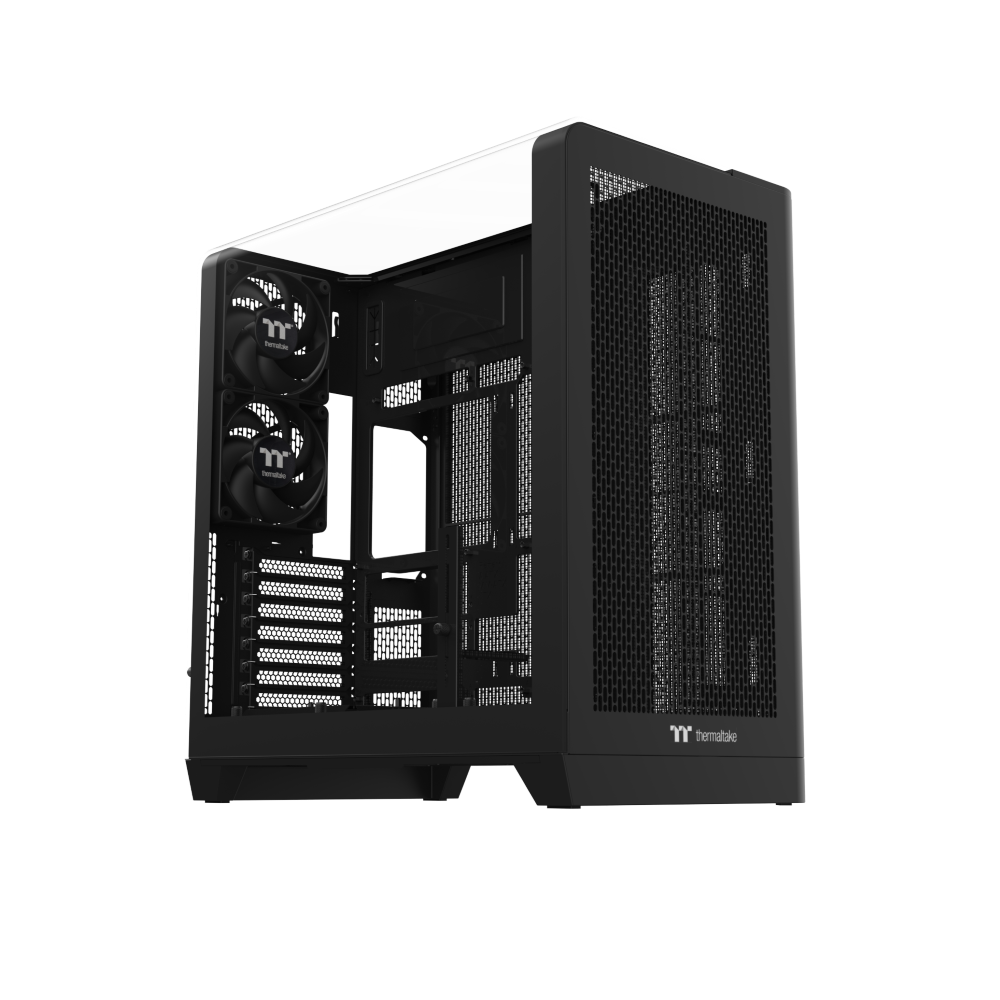 Das View 390 Air ist ein Midi ATX PC-Gehaeuse mit gebogenen TG-Panel, Hidden_Connector und hervorrangender Luftkühlung durch CT120 Fans und Mesh-Frontpanel.