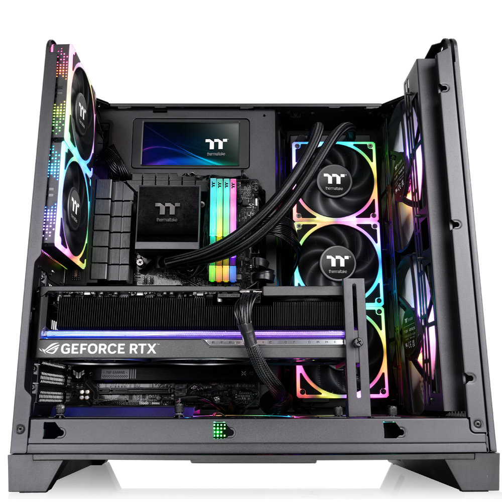 Das View 390 Air ist ein Midi ATX PC-Gehaeuse mit gebogenen TG-Panel, Hidden_Connector und hervorrangender Luftkühlung durch CT120 Fans und Mesh-Frontpanel.