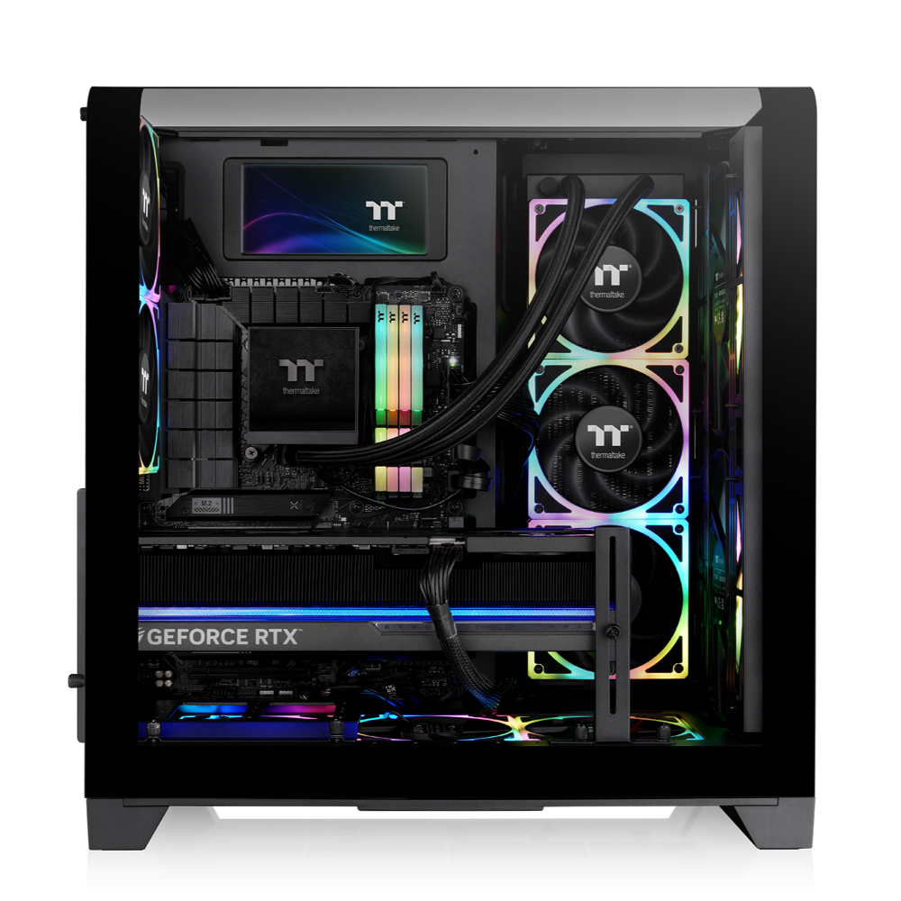 Das View 390 Air ist ein Midi ATX PC-Gehaeuse mit gebogenen TG-Panel, Hidden_Connector und hervorrangender Luftkühlung durch CT120 Fans und Mesh-Frontpanel.