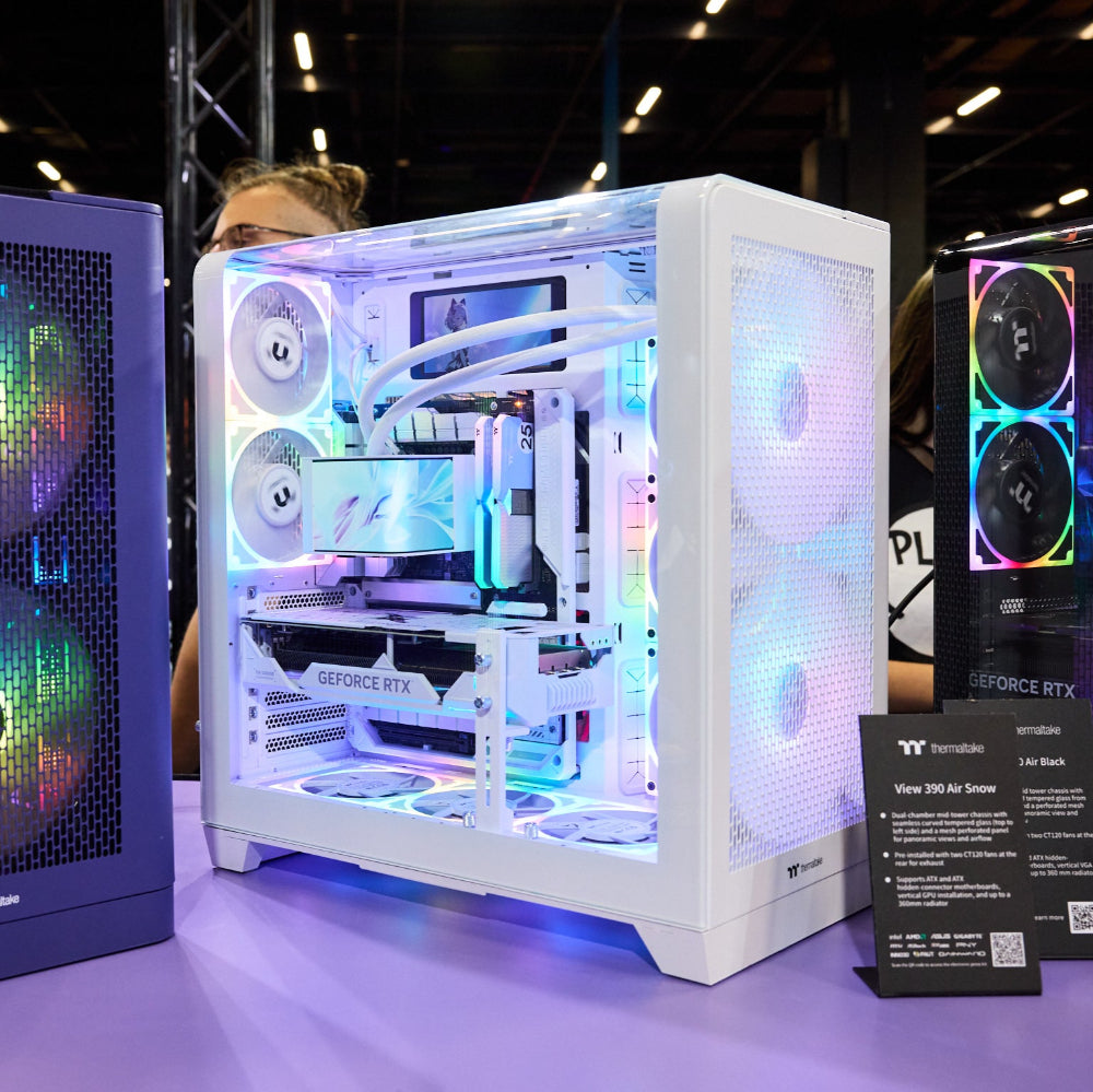Das View 390 Air ist ein Midi ATX PC-Gehaeuse mit gebogenen TG-Panel, Hidden_Connector und hervorrangender Luftkühlung durch CT120 Fans und Mesh-Frontpanel.