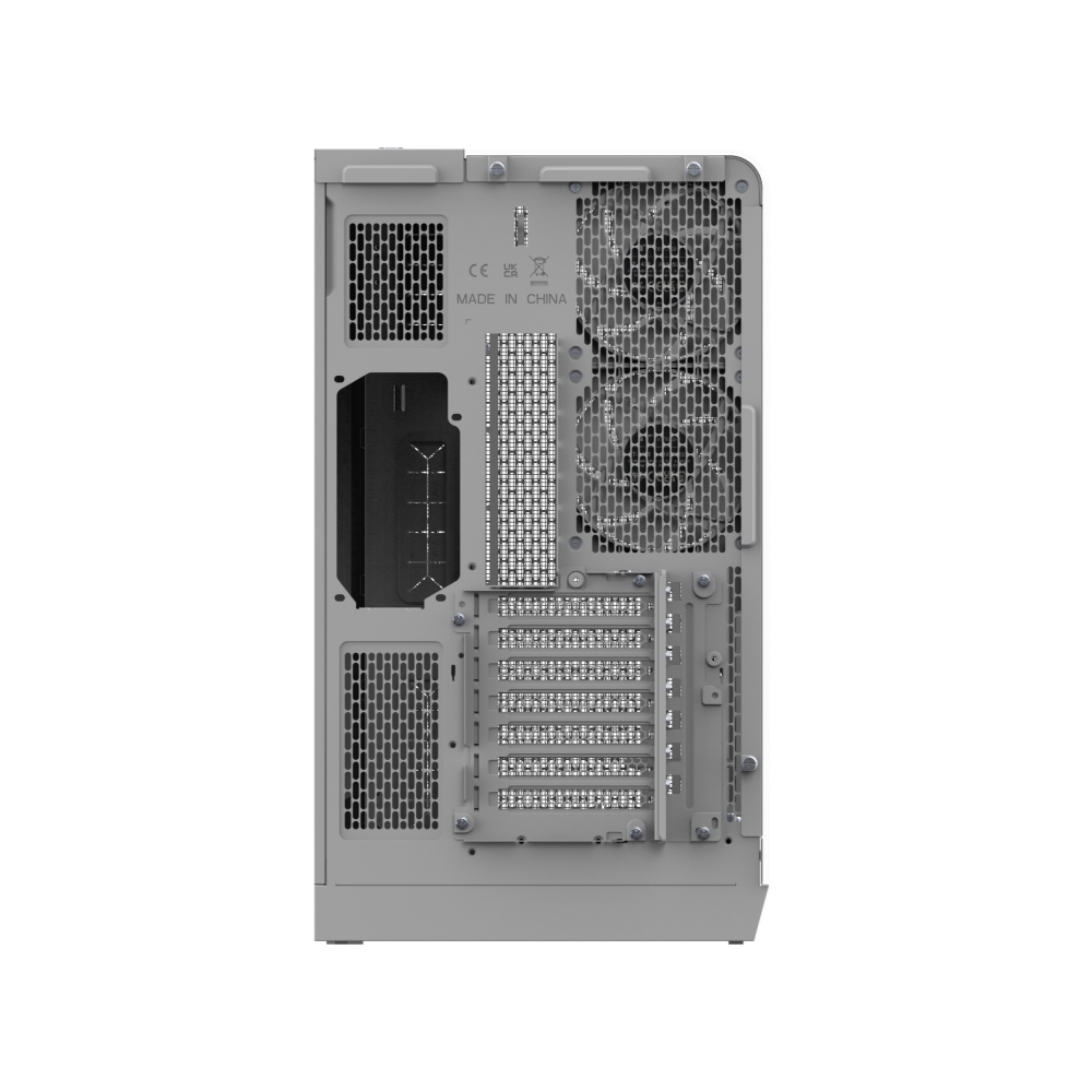 Das View 390 Air ist ein Midi ATX PC-Gehaeuse mit gebogenen TG-Panel, Hidden_Connector und hervorrangender Luftkühlung durch CT120 Fans und Mesh-Frontpanel in der Farbe Snow White.