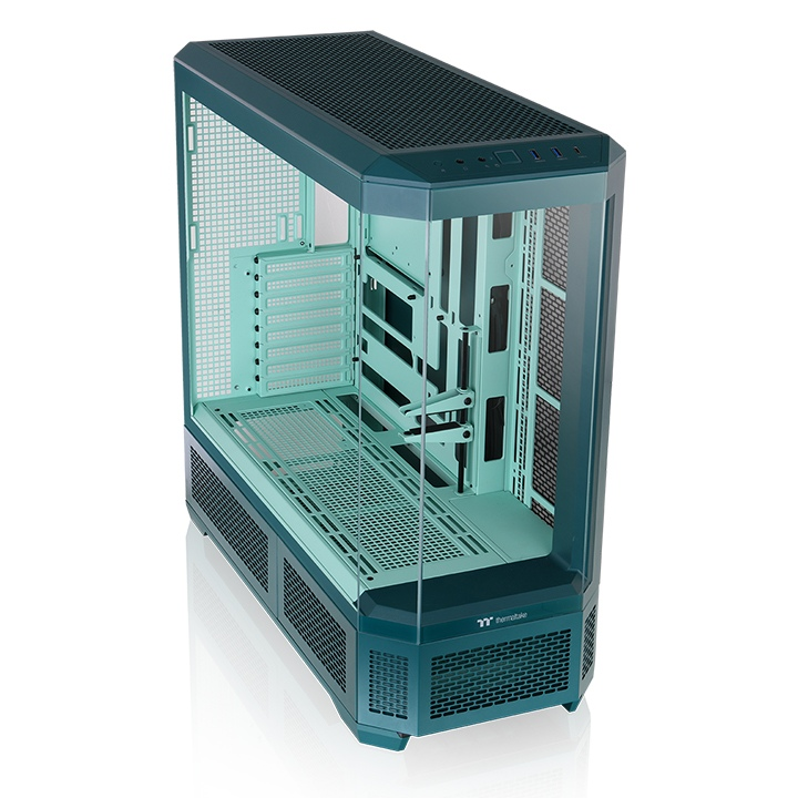 Das View 600 TG E-ATX PC Gehäuse Transformative Teal hat eine Hartglasscheibe und optinal auch ein 6" LCD
