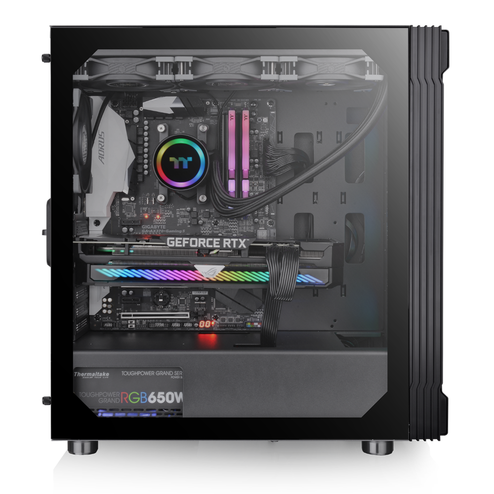 Der Versa T27 TG ARGB Midi Tower ist ein ATX PC Gehäuse mit Mesh-Front und 3x vorinstallierten 120 mm RGB Lüfter die per Motherboard-Synchronisationssoftware gesteuert werden können.