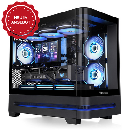Schwarzes Arcus 190 TG ARGB Micro-Tower-Gehäuse mit säulenlosem Panorama-Design aus Tempered Glass und beleuchteten Lüftern.