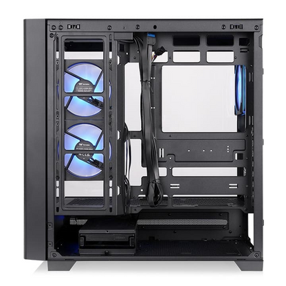 Schwarzes Arcus 290 TG ARGB Mid-Tower-Gehäuse mit Panorama-Glasdesign und zwei vorinstallierten Infinity ARGB-Lüftern.