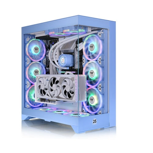 Der CTE E660 MX ist ein Midi Tower Gehaeuse in der Farbe Hydrangea Blue mit Drei-Wege-GPU-Installation und Support für Hidden-Connector-Motherboards.