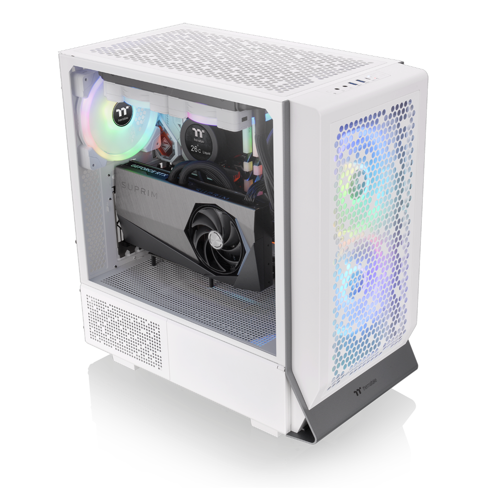 Der Ceres 300 TG ARGB Snow White ist ein ATX Midi PC Gehäuse mit Mesh-Front und 2x vorinstallierten 140 mm ARGB Lüfter die per Motherboard-Synchronisationssoftware gesteuert werden können.