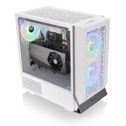 Der Ceres 300 TG ARGB Snow White ist ein ATX Midi PC Gehäuse mit Mesh-Front und 2x vorinstallierten 140 mm ARGB Lüfter die per Motherboard-Synchronisationssoftware gesteuert werden können.