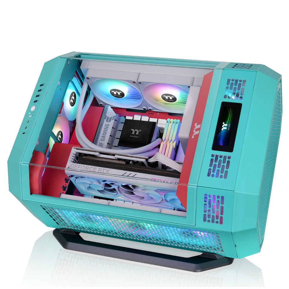 Das PC-Gehaeusestaender-Kit für den Tower 600 in der Farbe Mint Strawberry ermoeglicht die Querlage des Gehaeuses.  