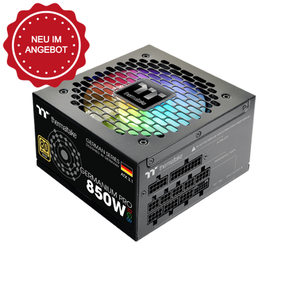 Das Germanium Pro RGB 850W Black ist ein 80 PLUS Gold-zertifiziertes PC-Netzteil (PSU) mit der Spezifikation ATX 3.1 und ist sogar mit einem nativen PCIe Gen 5.1 12+4-Pin-Anschluss ausgestatt.