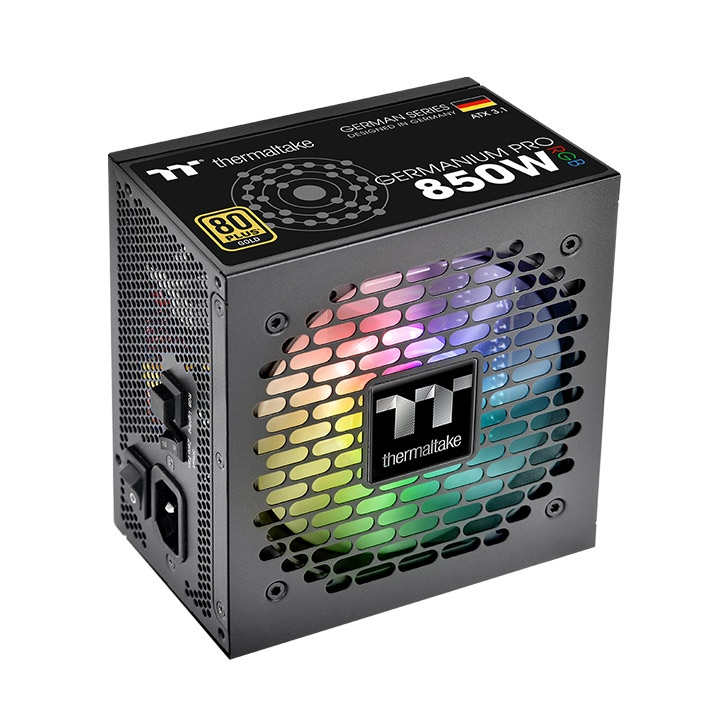 Das Germanium Pro RGB 850W Black ist ein 80 PLUS Gold-zertifiziertes PC-Netzteil (PSU) mit der Spezifikation ATX 3.1 und ist sogar mit einem nativen PCIe Gen 5.1 12+4-Pin-Anschluss ausgestatt.