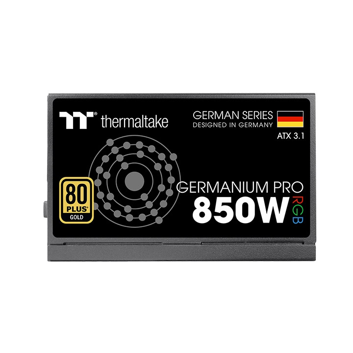 Das Germanium Pro RGB 850W Black ist ein 80 PLUS Gold-zertifiziertes PC-Netzteil (PSU) mit der Spezifikation ATX 3.1 und ist sogar mit einem nativen PCIe Gen 5.1 12+4-Pin-Anschluss ausgestatt.