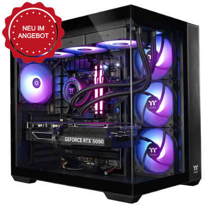 Der Purple Greatwyrms RTX 5090 Black LCGS Gaming PC ist ein absolutes Leistungsmonster mit Spitzenperformance. Ausgestattet mit einer Highend CPU dem AMD Ryzen™ 9 9950X3D, 64GB RAM und besten Grafikkarte der NVIDIA GeForce RTX 5090 mit 32GB GDDR7. Dazu gibt es noch die Thermaltake Spitzenhardware das Gehäuse View 380 TG ARGB, das ToughPower GT 1000W und die AIO TH360 V2 Black ARGB. Abgerundet wird das Angebot durch das ASUS TUF B650-Plus WiFi Mainboard, 2 TB M.2 Festplatte und Window 11.