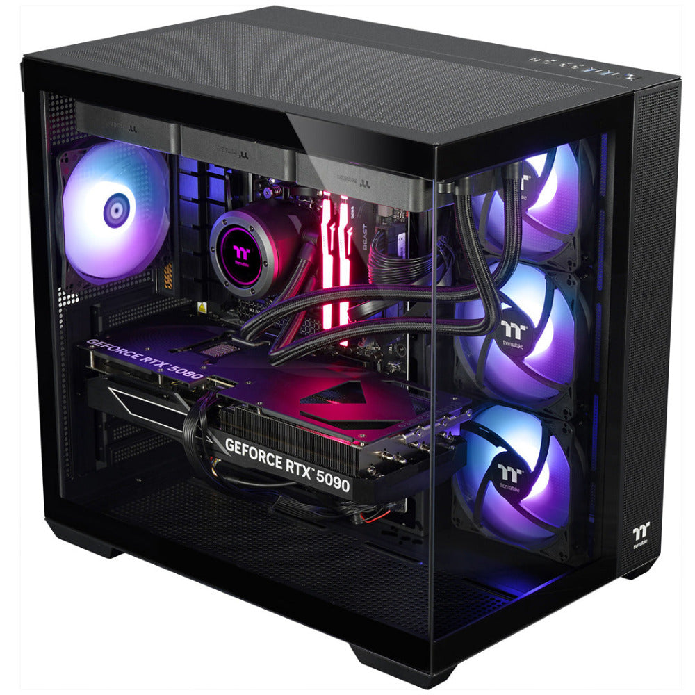 Der Purple Greatwyrms RTX 5090 Black LCGS Gaming PC ist ein absolutes Leistungsmonster mit Spitzenperformance. Ausgestattet mit einer Highend CPU dem AMD Ryzen™ 9 9950X3D, 64GB RAM und besten Grafikkarte der NVIDIA GeForce RTX 5090 mit 32GB GDDR7. Dazu gibt es noch die Thermaltake Spitzenhardware das Gehäuse View 380 TG ARGB, das ToughPower GT 1000W und die AIO TH360 V2 Black ARGB. Abgerundet wird das Angebot durch das ASUS TUF B650-Plus WiFi Mainboard, 2 TB M.2 Festplatte und Window 11.