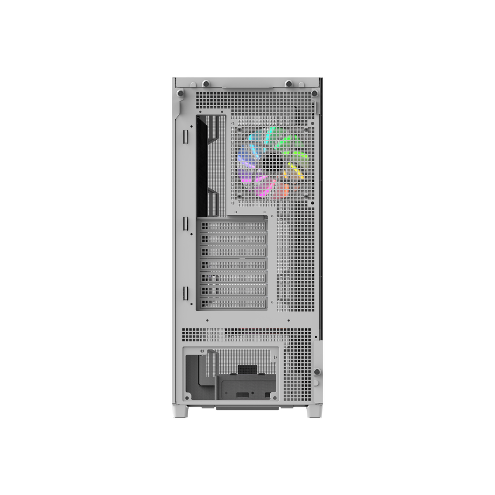 Das S380 TG ARGB Snow White ATX Mid  Gehäuse ist mit einem SF360 ARGB PWM Reverse-Lüfter auf der Netzteilabdeckung und einem vorinstallierten SF120 ARGB PWM-Lüfter ausgestattet. Es unterstützt Hidden-Connector Motherboards und hat eine GPU Halterung. Mit seinem Modularen Design besitzt es auch einen guten Staubschutz und an hervorragend Erweitert werden.