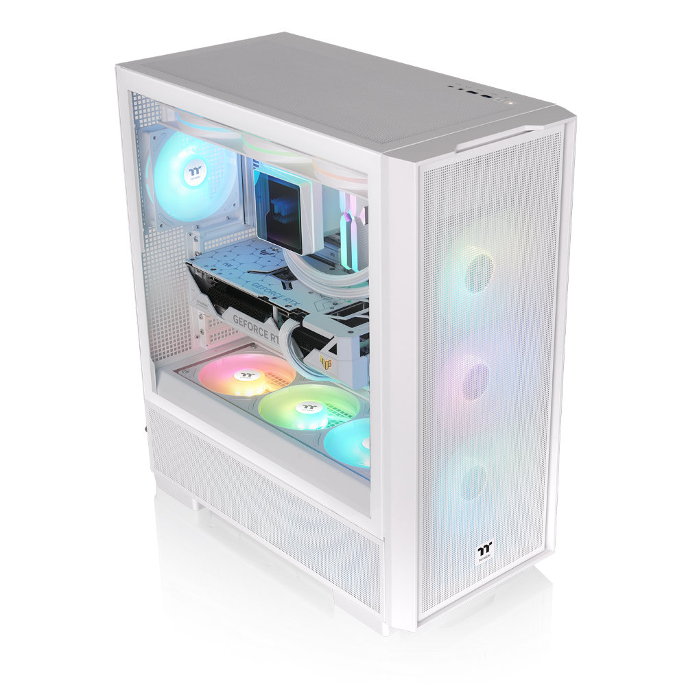 Das S380 TG ARGB Snow White ATX Mid  Gehäuse ist mit einem SF360 ARGB PWM Reverse-Lüfter auf der Netzteilabdeckung und einem vorinstallierten SF120 ARGB PWM-Lüfter ausgestattet. 