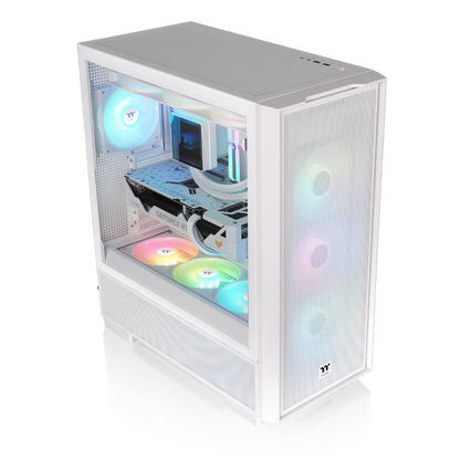 Das S380 TG ARGB Snow White ATX Mid  Gehäuse ist mit einem SF360 ARGB PWM Reverse-Lüfter auf der Netzteilabdeckung und einem vorinstallierten SF120 ARGB PWM-Lüfter ausgestattet. 