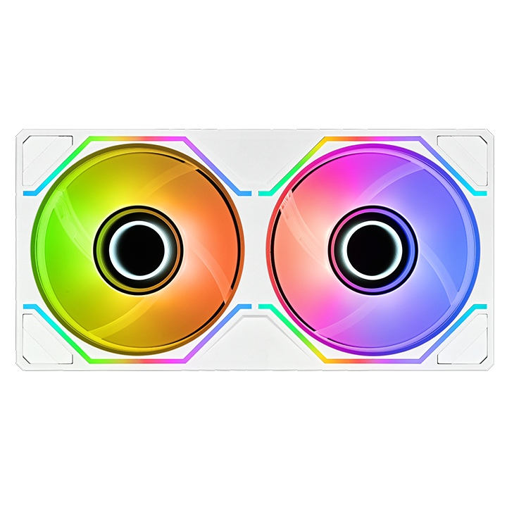 Weißes SWAFAN 240 UNIFY 2-Pack mit zwei 120-mm-Lüftern, Infinity-Mirror-Effekt und lebendiger ARGB-Beleuchtung im Single-Frame.