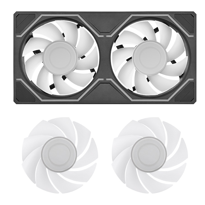 SWAFAN 240 UNIFY ARGB Gehäuselüfter-Set mit schwarzem Single-Frame-Design und zwei austauschbaren weißen Lüfterblättern.