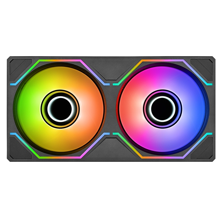 SWAFAN 240 UNIFY ARGB Gehäuselüfter im schwarzen Single-Frame-Design mit leuchtender Dual Infinity Mirror Beleuchtung.