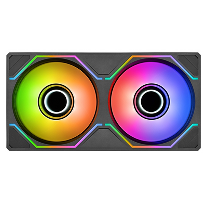 SWAFAN 240 UNIFY ARGB Gehäuselüfter im schwarzen Single-Frame-Design mit leuchtender Dual Infinity Mirror Beleuchtung.