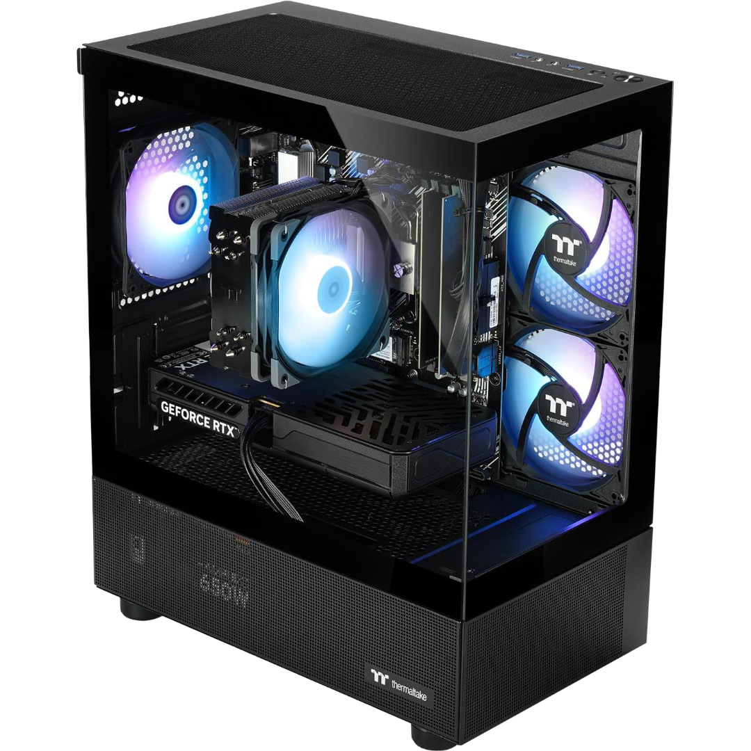 Sonderangebot Gaming PC Blue Mephits 5060 Black mit Ryzen 7 5700X, 16 GB DDR4-3200MHz, 500 GB M.2 SSD und dem Thermaltake View 170 TG ARGB PC Gehäuse.
