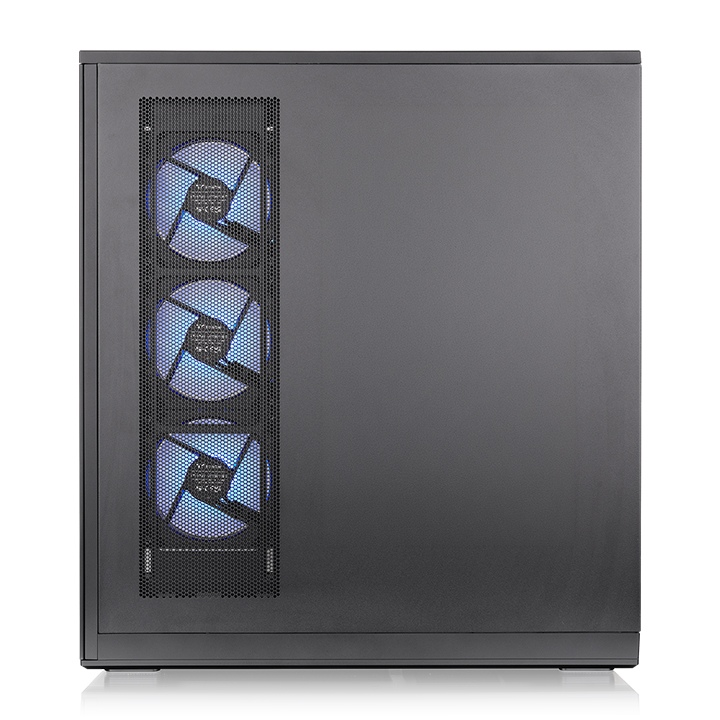 Schwarzes Stage 450 TG ARGB PC-Gehäuse mit Mesh-Front und drei beleuchteten 120-mm-Infinity-ARGB-Lüftern.