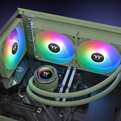 Die TH280 V2 ARGB in der Farbe Matcha Green ist eine All-in-on Wasserkühlung für PC Gehaeuse (Tower).