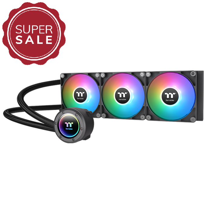 Die TH360 V2 ARGB Black AIO Wasserkühlung hat 3xCT120 Gehäuselüfter (25,8 dB-A) und einen Wasserblock mit Infinity Mirror Light Design.