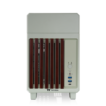 Das TR100 WS ITX PC-Gehäuse in der Farbe Matcha Green besticht durch seine edele Holzoptik, das Dual-Chamber-Designs und Optionales 3,9" LCD.