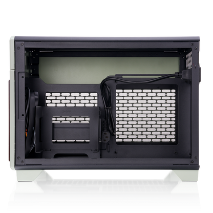 Das TR100 WS ITX PC-Gehäuse in der Farbe Matcha Green besticht durch seine edele Holzoptik, das Dual-Chamber-Designs und Optionales 3,9" LCD.
