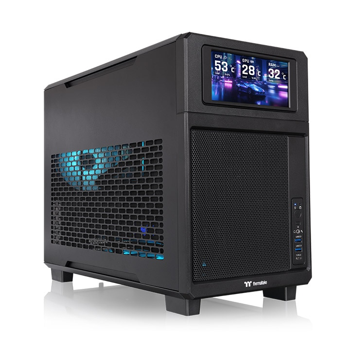 Micro-ATX Gaming-PC-Gehäuse in Schwarz mit Mesh-Front, Seitenfenster und schlichtem Design für leistungsstarke PC-Systeme und Custom-Builds.