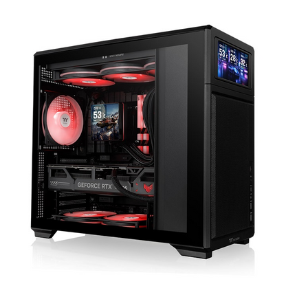 Entdecke das neue TR300 TG ATX Midi PC Gehäuse Black mit stilvollen TG Panel mit optionales 6,0-Zoll-LCD-Bildschirm-Kit