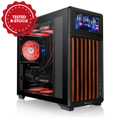 Entdecke das neue TR300 WS ATX Midi PC Gehäuse Black mit stilvollen Holzelementen mit optionales 6,0-Zoll-LCD-Bildschirm-Kit