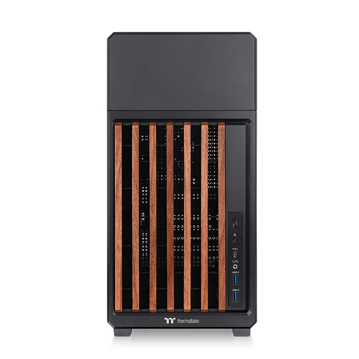 Entdecke das neue TR300 WS ATX Midi PC Gehäuse Black mit stilvollen Holzelementen mit optionales 6,0-Zoll-LCD-Bildschirm-Kit