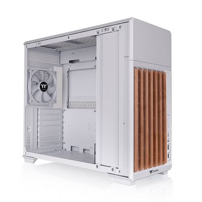 Entdecke das neue TR300 WS ATX Midi PC Gehäuse Snow White mit stilvollen Holzelementen mit optionales 6,0-Zoll-LCD-Bildschirm-Kit