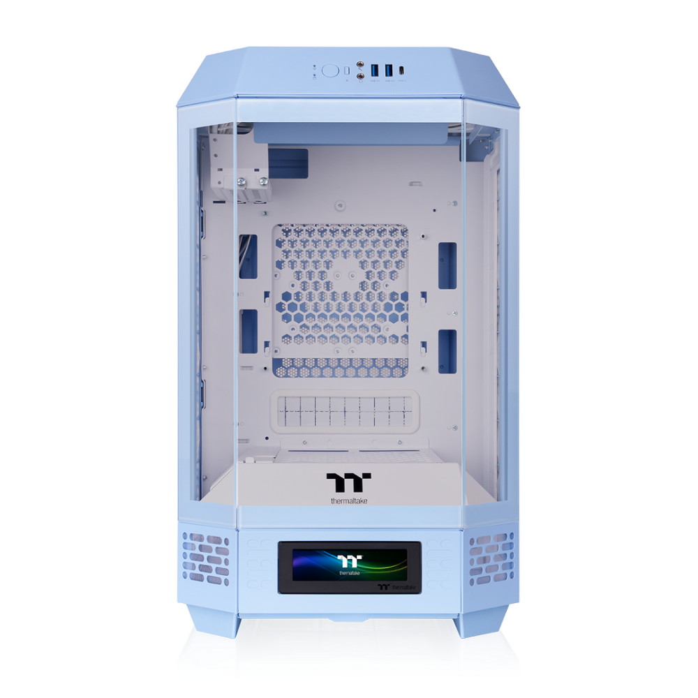 Das The Tower 250 Hydrangea Blue im vertikalen Gehäusedesign ist ein Micro ATX PC Gehäuse. 